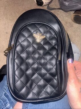 Quilted Black Bee Accent Mini Backpack